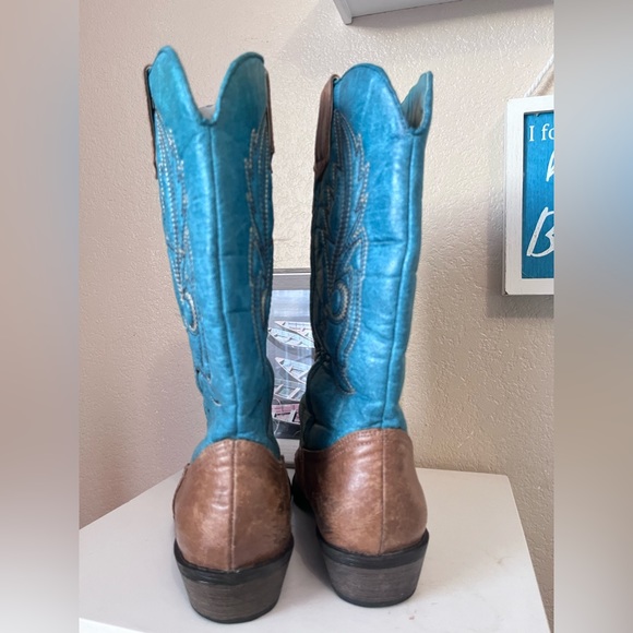 Coconut By Matisse Youth Girls Western Boot Turquoise Brown point toe - Picture 4 of 13